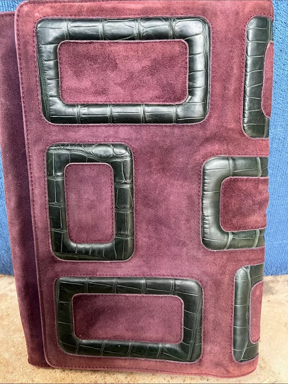 Roger Vivier Suede clutch w/Croc detail.   Loved and worn w/lots more life.